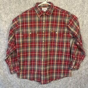 Carhartt Men's Flannel Shirt Large Red Grey Plaid Long Sleeve Button Up S138RED